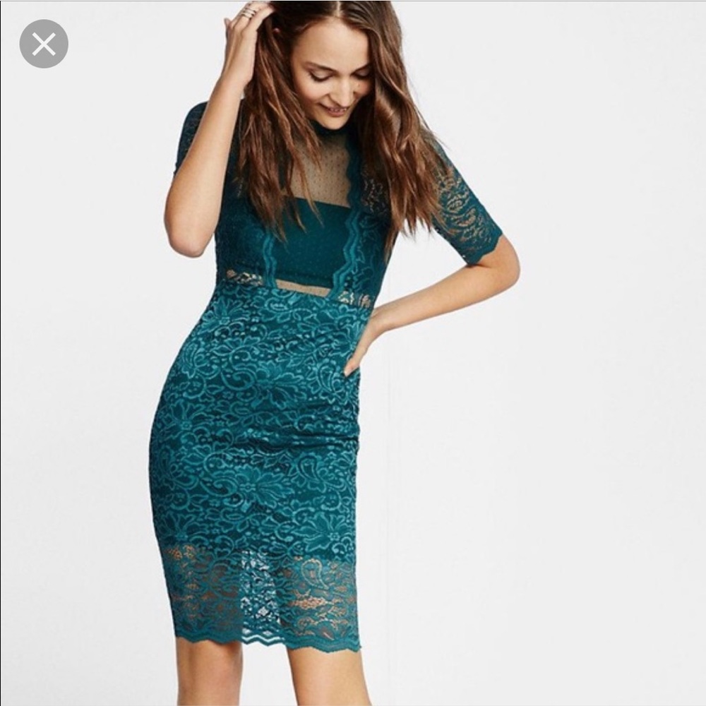 Express Green Lace Dress holiday dress Christmas dress